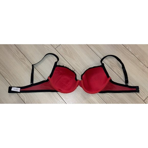Jezebel R1136 Lined Bra Underwire Micro Dot Lave Trim Womens 34B Red Black - Picture 5 of 7